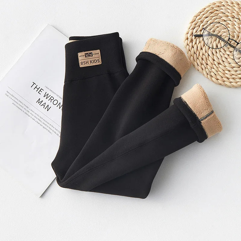 -20 Temperature Winter Girls Warm Trousers Leggings Kids Clothes 3-14 Very Thick Pants For Girls Children Cotton-padded Trousers black