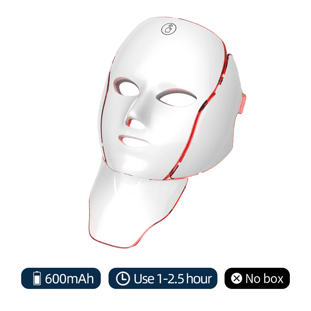 LED Facial Mask with Neck 7 Colors Light Therapy Red Light Facial Mask for Anti-Aging Rejuvenation Brighten Skin Beauty Device without box
