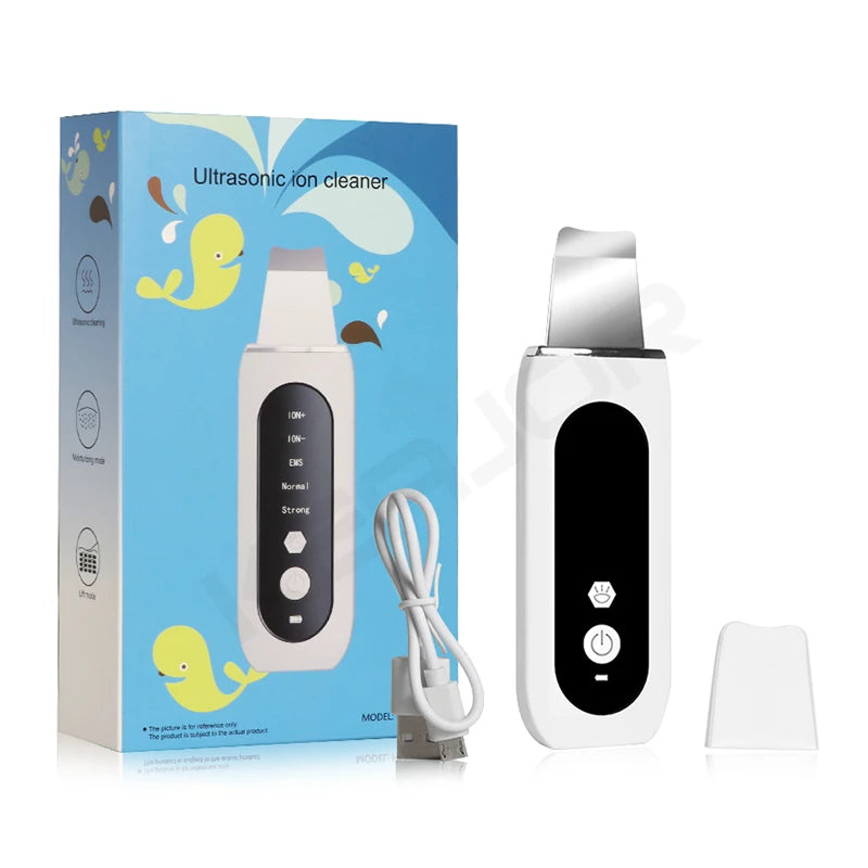 Ultrasonic Skin Scrubber Peeling Blackhead Remover Deep Face Cleaning Ultrasonic Ion Ance Pore Cleaner Facial Shovel Cleanser white