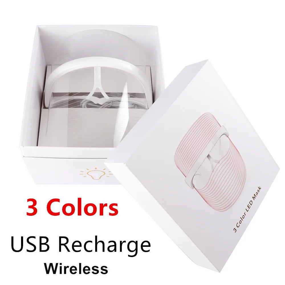 Wireless Use LED Mask Red Blue Orange Light 3 Colors Photon Facial Beauty Transparent Mask Acne Treatment Skin Rejuvenation 3 Colors