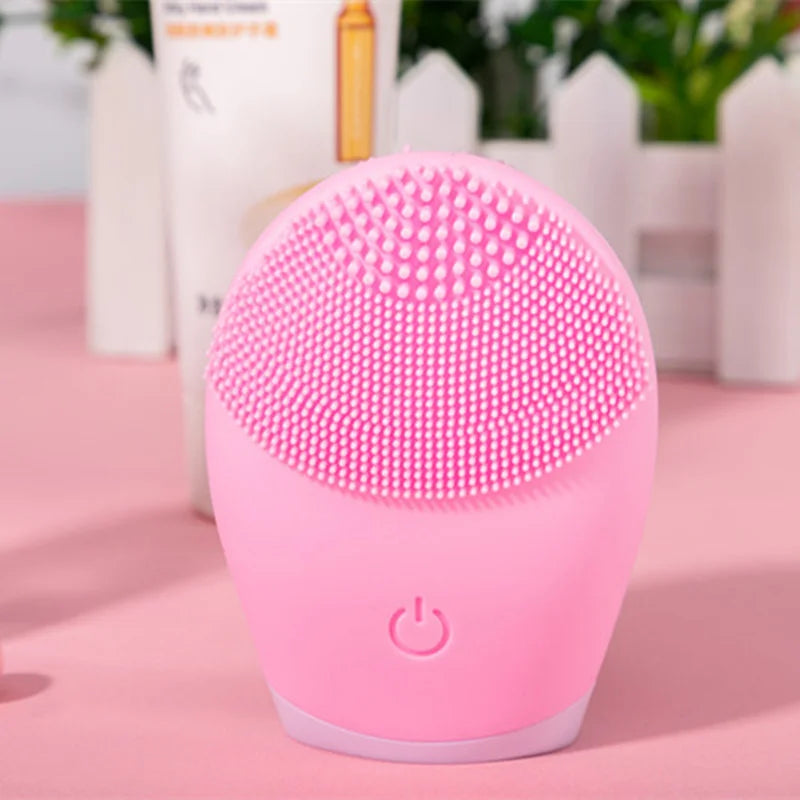 Electric Silicone Facial Cleanser Massager Ultrasonic Vibrator Skincare Massage Tool Beauty Machine Vibration Cleaning Of Pores pink
