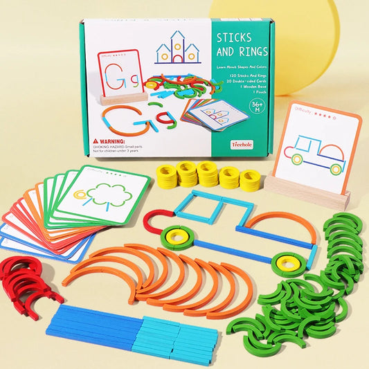 Wooden Creative Sticks and Rings Puzzle Intelligence Game Montessori Early Childhood Educational Toys for Children 3 Year Old