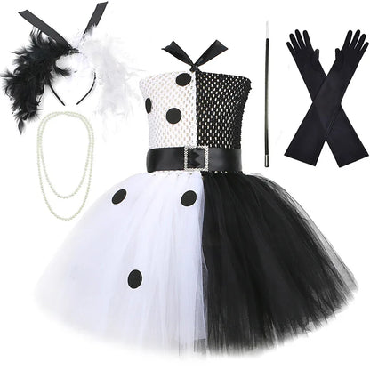 Halloween Costume Kids Black White Dalmatians Party Dress Clown Birthday Prom Dress Up Puffy Dress For Girls Clothes With Belt style 5 CHINA