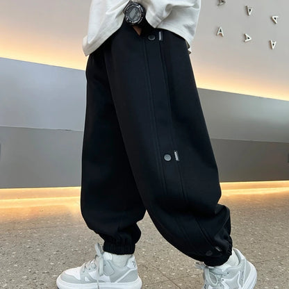 Fashion New Kids Solid Color Sweatpants Boys Casual Joggers Trousers 110-170 Autumn Kids High Quality Cotton Loose Soft Pants Black