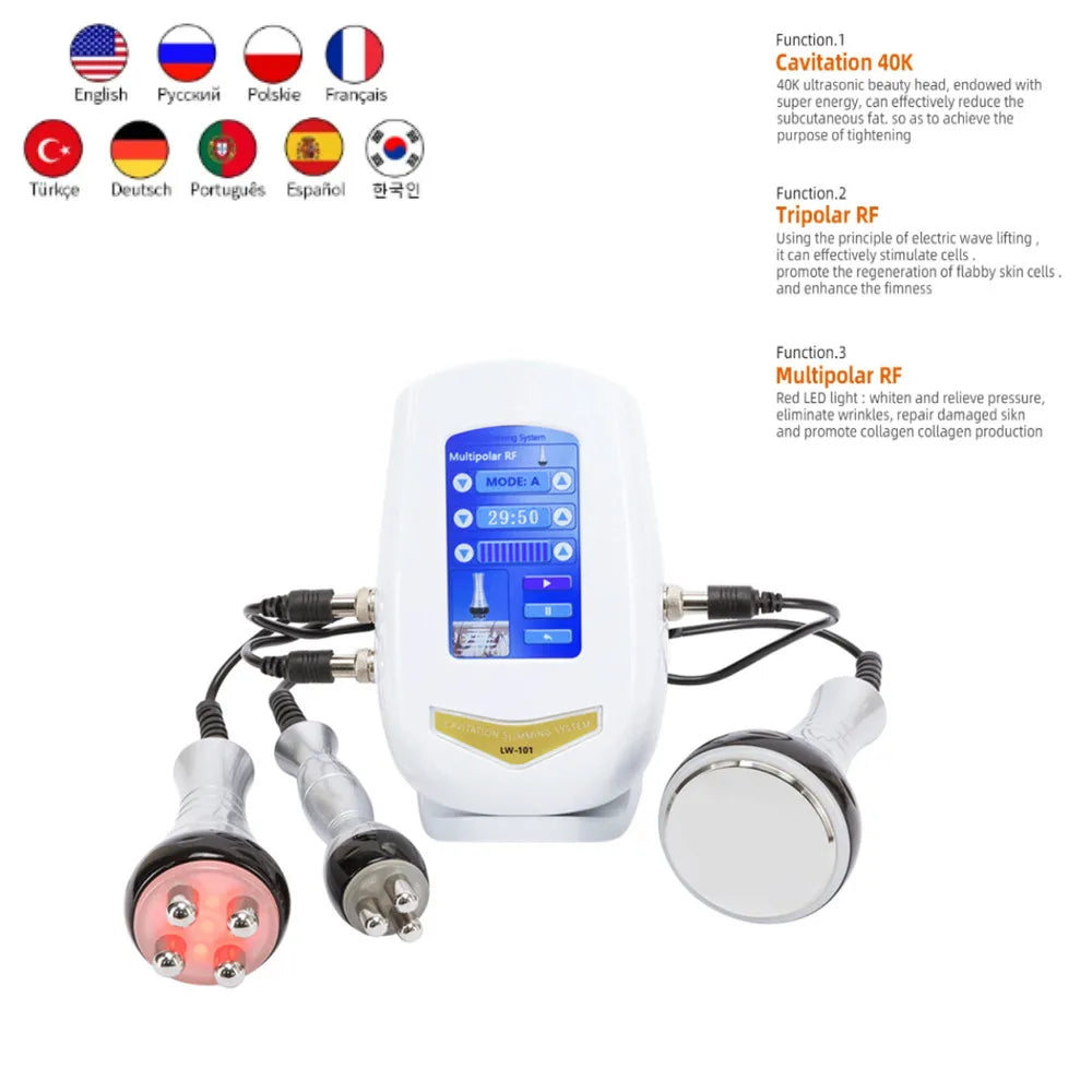 3 in1 40K Ultrasonic Cavitation Machine Body Slimming Massager RF Weight Loss Beauty Skin Tighten Lift