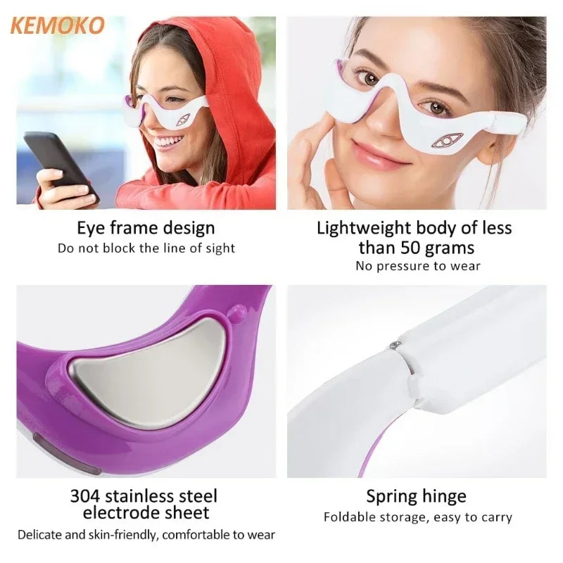LED Micro Current Pulse Eye Massager Relieves Eye Fatigue Fades Dark Circle Anti Wrinkle Heat Therapy Eye Beauty Device Current