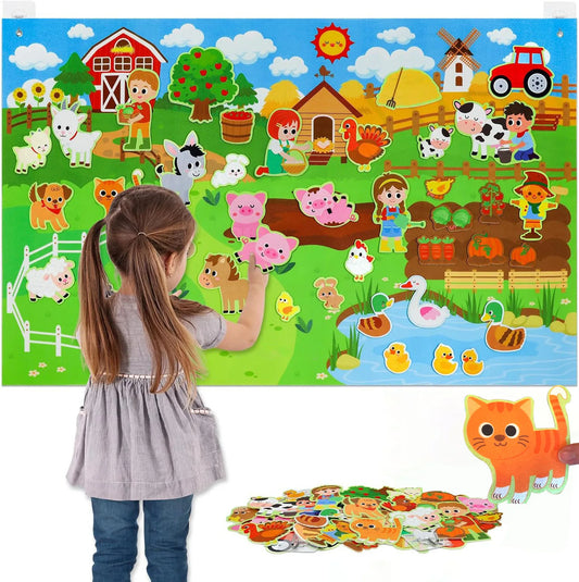 Farm Animals Felt Story Board Set Storytelling Early Learning Interactive Play Kit Wall Hanging Puzzle Toys for Toddlers Gifts A
