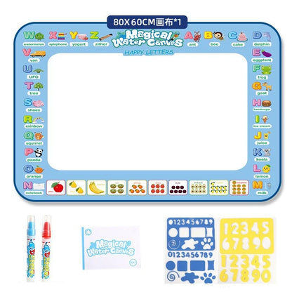 Magic Water Canvas with Pens Reusable Magic Water Drawing Mat for Children Montessori Educational Toys for Kids Christmas Gift 60x80cm Fruit letter